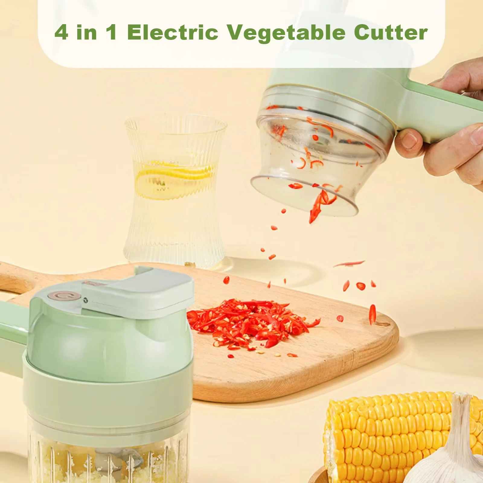 Electric Vegetable Cutter Set - 4 in 1 Portable, Rechargeable, Wireless Food Processor & Chopper Machine for Celery & Meat Onion